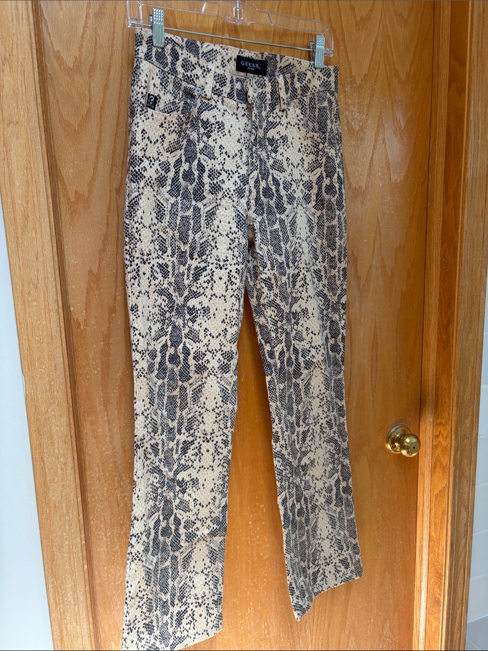 GUESS Women's Snake-Print Wide-Leg Jeans in Beige and Gray
